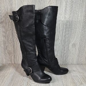 Arturo Chiang Black Leather Tall Harness Boots Womens Size 10